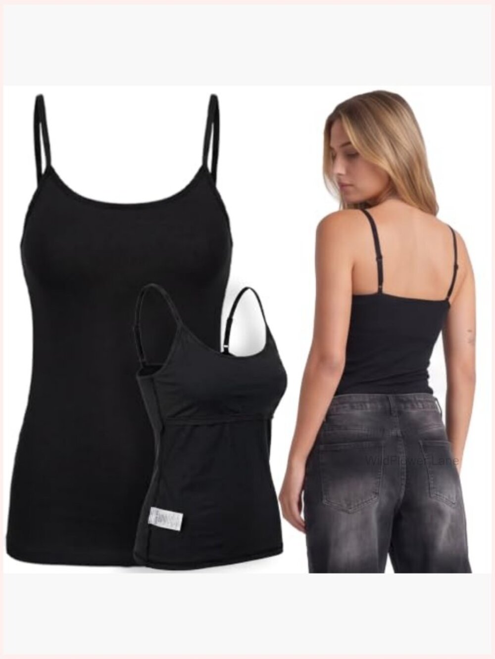 Wireless Built-in Bra Cami, Tank Top, 4-Pack, Cotton Spandex - Picture 2 of 7